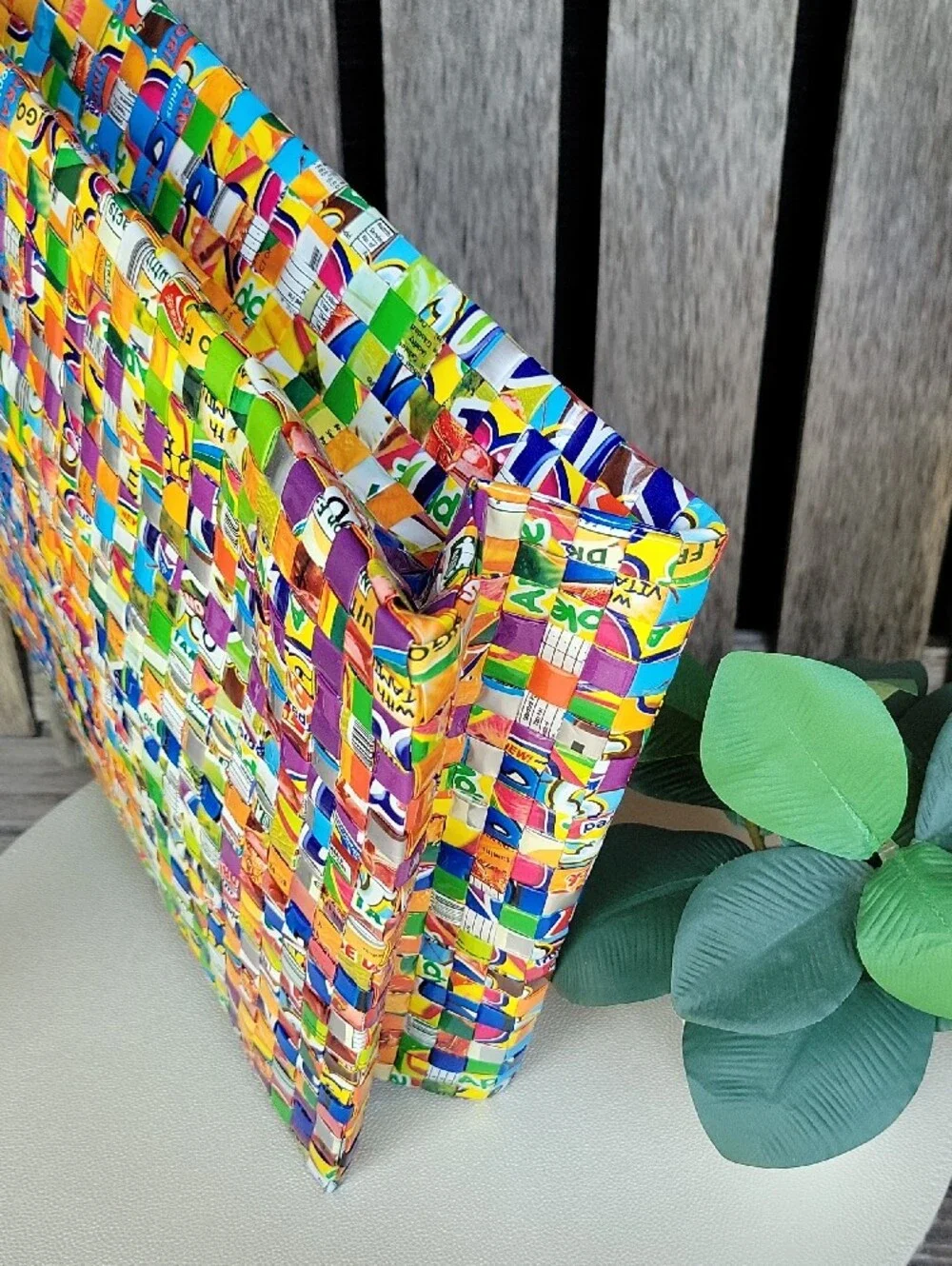 Multicolor Basket Weave Hobo Bag Made Out Of Misprinted Juice Boxes- Biyaya